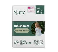 Naty BioEmbrace Baby Nappies | Sensitive Skin Safe Certified | Leak Protection up to 100% | Plant-Based Softness, Premium Comfort | Chlorine-Free |Size 6 (16kg+), 102 Count