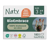 Naty BioEmbrace Baby Nappies Size 3 (4-9kg) | 100% Biobased on Skin | Plant-Based Softness, Dermatologically Tested, Super Absorbent | 180 Count