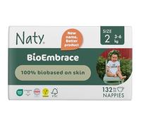 Naty BioEmbrace Eco Newborn Nappies Size 2 (3-6kg) | 100% Biobased on Skin | Plant-Based Softness, Dermatologically Tested, Super Absorbent | 132 Count