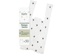 Naty compostable nappy bags | Easy tie handles | Fragrance-free nappy sacks for baby nappy changing & disposal, travel and pet waste |Plant-based bags for prams | On-the-go use | 50 count