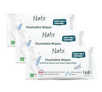 Naty Flushable Baby Wipes | 98% Water & Natural for Sensitive Skin | Unscented, Plant-Based, Fragrance-Free | Plastic-Free & Compostable | Newborn & Toddler Gentle Wet Wipes | 168 Count (3 Packs)