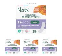 Naty Panty Liners Large Wrapped | 100% Certified Organic Cotton top Sheet| Certified Skin-Safe | Unscented, 0% Conventional Plastic | Comfortable & Breathable | 28 Liners (Pack of 4)