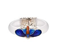 Nau Inlaid Silver Opening Bracelet Retro Dragonfly White Chalcedonic Bracelet