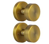 naubea 2 Pack Antique Brass Dummy Door Knobs Interior Old Style Round Door Knob Antique Dummy Door Handle for Hall Pantry Closet
