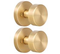 naubea 2 Pack Brushed Brass Dummy Door Knobs Interior, Satin Brass Door Knob Round Modern Gold Dummy Door Handle Interior for Hall Pantry Closets