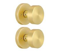 naubea 2 Pack Gold Dummy Door Knob Satin Brass Dummy Door Knobs Interior, Round Modern Door Knob Brushed Gold Dummy Door Handle Interior for Hall Pantry Closet Door Knobs