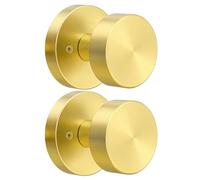naubea 2 Pack Gold Dummy Door Knob Satin Brass Dummy Door Knobs Interior, Round Modern Door Knob Brushed Gold Dummy Door Handle Interior for Hall Pantry Closet Door Knobs