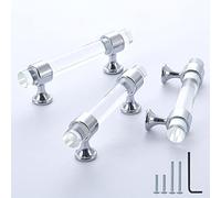 naubea 3 Inch Polished Chrome Cabinet Pulls, 6 Pack Clear Crystal Dresser Drawer Pulls, Kitchen Cabinet Handles, 3" (76 mm) Glass Pull for Drawers and Cabinets