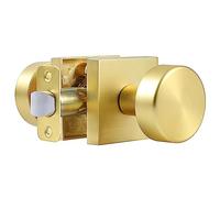 naubea Brushed Gold Interior Door Knobs, Satin Brass Passage Door Knob Interior for Closet Hallway, Heavy Duty Modern Square Passage Door Handle