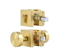 NAUBEA Exterior Gold Door Knob with Key Lock, Modern Satin Brass Lock Set, Adjustable Front Door Handle and Deadbolt Set