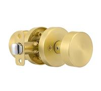 naubea Passage Door Knobs Interior, Brushed Gold Door Knob for Closet, Brushed Brass Door Knob for Hallway, Heavy Duty Modern Round Door Handle