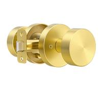 naubea Passage Door Knobs Interior, Brushed Gold Door Knob for Closet, Brushed Brass Door Knob for Hallway, Heavy Duty Modern Round Door Handle