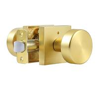 naubea Privacy Gold Door Knobs Interior, Satin Brass Door Knobs Interior with Lock, Heavy Duty Modern Square Brushed Gold Door Handle for Bedroom Bathroom