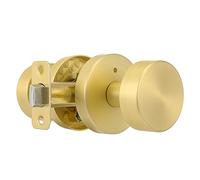 naubea Privacy Gold Door Knobs Interior, Satin Brass Door Knobs Interior with Lock, Heavy Duty Modern Round Brushed Gold Door Handle for Bedroom Bathroom