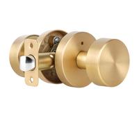 naubea Satin Brass Door Knob Interior Privacy Door Knobs with Lock, Brushed Brass Door Knobs Modern Round Gold Door Handles for Bathroom and Bedroom