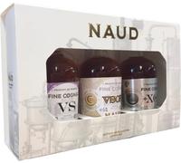 Naud Cognac Gift Set 3×5cl, 40% ABV - Fine Cognac VS, VSOP & XO - Premium Miniature Tasting Collection - Crafted in France Since 1923
