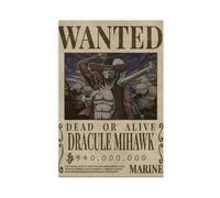 NAUEHG One Piece Wanted Dead Or Alive Dracule Mihawk Dormitory Bedroom Wall Art Deco Poster Canvas Poster Bedroom Decor Landscape Office Room Decor Gift 12x18inch(30x45cm)