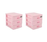 Naugan 2X Plastic Drawer Designed 3 Compartment Jewelry Storage Box Pink