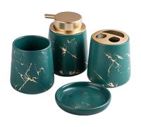 Naugan 4 Piece Marbling Texture Ceramic Bathroom Set Matte Dark Green Bathroom Supplies Soap Dispenser Mouthwash Cup Toothbrush Cup Lotion Bottle Soap Box