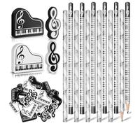Naugan Music Pencils Music Note Pencil with Music Erasers Wood Pencils Bulk Keyboard Fun Pencils Erasers Gift (24 Pcs)