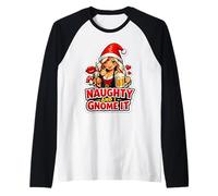 Naughty and I Gnome It Cute Girl Christmas Womens Holiday Raglan Baseball Tee