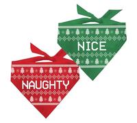 Naughty and Nice Ugly Sweater Dog Bandana | 100% Cotton Adjustable Triangle | Made in USA | Christmas | Holiday Season | Winter Wonderland | Gift (Green,OS1164 Red,OS1165)