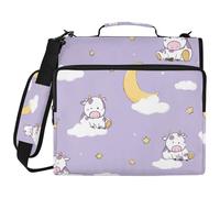 Naughty Animal Cow Pastel Purple 3 Ringing 1.5 inch Zipper Binder Organizer with Shoulder Strap & Handle Laege Capacity Zippered Portfolio for School and Office Organizador de la carpeta