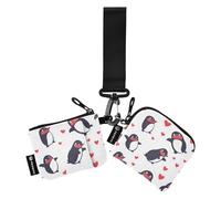Naughty Animal Penguin Simple Line Women's Card Cases Change Holder Mini Fashion Zipper Wristlet Wallet with Wristlet Strap for Woman 2 Packs portatarjetas para