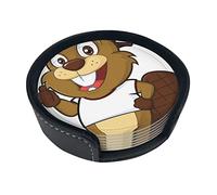 Naughty Beaver Coasters for Drinks,Coaster for Ccoffee Table, with Storage Box Leather Round Coasters Set of 6