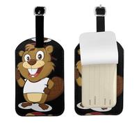 Naughty Beaver Luggage Tag with Full Back Privacy Name Id Card Suitcase Labels Identifiers Pu Leather Baggage Tags Luggage