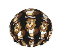 Naughty Beaver Printed Hair Wrap, Double Layer Shower Cap For Women, Reusable Hair Protector For Bathing