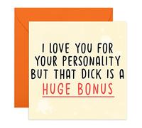 Naughty Birthday Cards For Him - 'A Huge Bonus' - Funny Anniversary Cards For Couples - Rude - Funny Husband Birthday Ideas Boyfriend Greetings - Comes With Fun Stickers