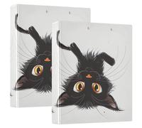 Naughty Black Cat 3-Ring Binder 1.5 Inch, PVC Material Document Organizer with D-Ring and Clear View Pocket for Office Supplies-2 Pack