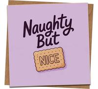 Naughty But Nice Biscuit Funny Greeting Card - 145mm Square - Humorous Birthday, Anniversary or Valentine Card for Him or Her - Purple Design with Kraft Envelope