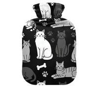 Naughty Cat Black and White Water Bottle for hot Water with Soft Cover, 2L hot compresses for The Body for Neck and Shoulder Pain Relief,Neck and Shoulder Pain Relief,bolsas para agua Caliente