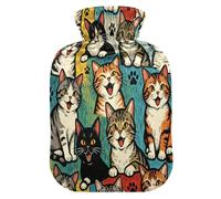 Naughty Cat Playing Colorful hot Water Bottles with Soft Cover, 2L Warm Compress for Hand Feet Warmer,Hand Feet Warmer,Bolsa de agua Caliente para el Dolor