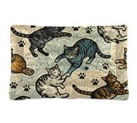 Naughty Cat Playing Fashion Dog Bed Mat Soft Anti-Slip Dog Crate Pad for Medium/Large Dogs 24" x 18"