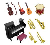 Naughty Christmas Elf Home Accessories, 12 Pieces Miniature Musical Instruments, Piano, Stool, Christmas Elf Accessories in Mini 1:12, Guitar, Drums, Trumpet for Elf The Shelf