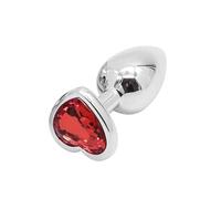 Naughty Drawer - Anal Butt Plug - Red Heart Shaped, Heart Butt Plug, Anal Plug, Anal Trainer, Jeweled Anal Plug in Smooth Cool Stainless Steel, BDSM, Jewel Plug, Adult Toys
