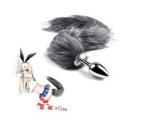 Naughty Drawer - Butt Plug Tail, Grey, Buttplug Tail, Anal Plug Tail, 40cm Faux Fur Fox Grey Tail, Stainless Steel 3.5cm Butt Plug, Cosplay Tail, E Girl Tail, Role Play, Sex Toy, Anal Toy, Anime