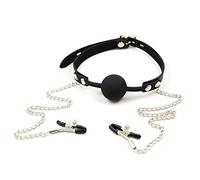Naughty Drawer - Luxury Ball Gag with Nipple Clamps, Bondage, BDSM Set, Silicone Ball Gag, Nipple Clamps, Mouth Gag, Bondage Restraints, Fetish, BDSM, Dom, Stimulation, Sub, BDSM Toy, Bondage Toys