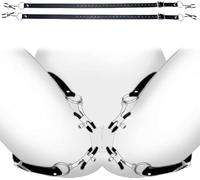Naughty Drawer - Pussy Clamp - Pussy Spreader Straps with Clamps, Labia clamp with Adjustable Spreader Strap, Clitoris Toys, Female Chastity, Vagina Metal clamp in Black Leather, Clitoral clamp