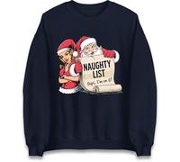 Naughty List Christmas Jumper, Funny Santa & Se**xy Mrs Claus Xmas Sweatshirt, Oops I’m On It Holiday Party Unisex Jumper