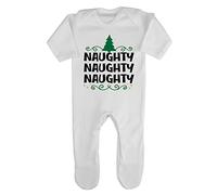 Naughty Naughty Naughty Repeat Baby Romper Jumpsuit with feet, 0-3 Months, White