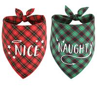 Naughty Nice Dog Bandana 2 Pack, Triangle Reversible Christmas Pet Scarf for Boy or Girl, Bandana for Small Medium Large Dogs