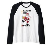 Naughty Nice Drunk Beer Drinking Santa Clause Christmas Raglan Baseball Tee