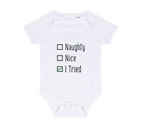 Naughty Nice I Tried Checklist Note [BCX] Baby Grow Vest, 6-12 Months, White