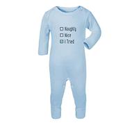 Naughty Nice I Tried Checklist Note [BCX] Baby Romper Jumpsuit with feet, 3-6 Months, Pastel Blue