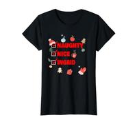 Naughty Nice Ingrid Funny Christmas Ingrid Name Value Graphic T-Shirt, Women, Black, M