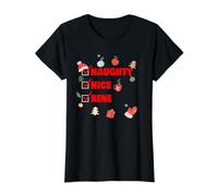 Naughty Nice Rene Funny Christmas Rene Name Value Graphic T-Shirt, Women, Black, S